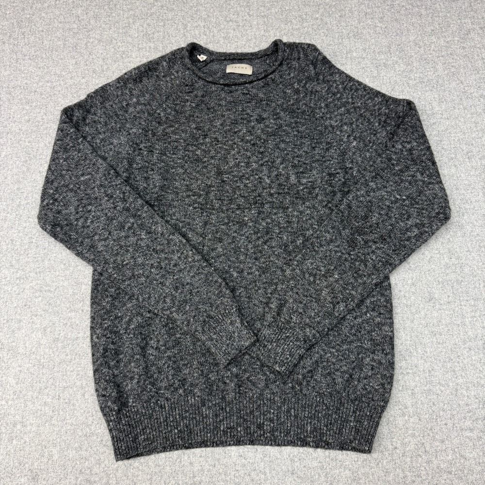 Jachs Mens Crewneck Sweater Size Medium Charcoal Gray Marled Knit Pullover Ragla